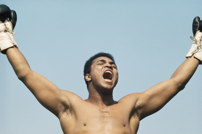 Muhammad Ali during training for his fight with Al “Blue” Lewis in Dublin in 1972. Getty Images